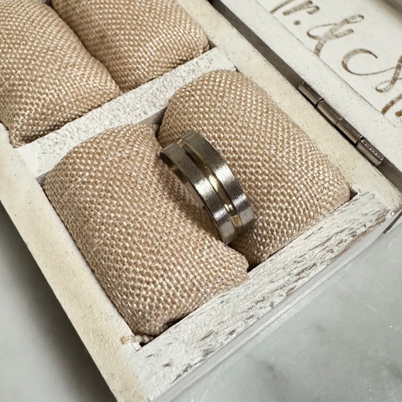 (New) Stainless Steel Two-Tone Flat with Center Accent Groove Ring Size 8.5 - Picture 3 of 7